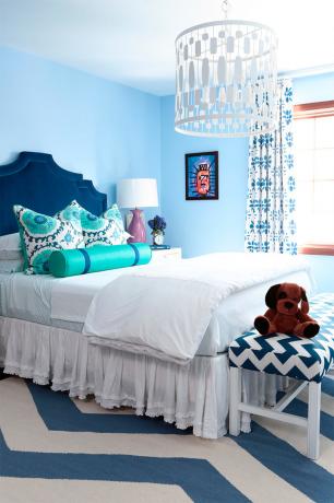 Fotografie ložnice v modrých odstínech