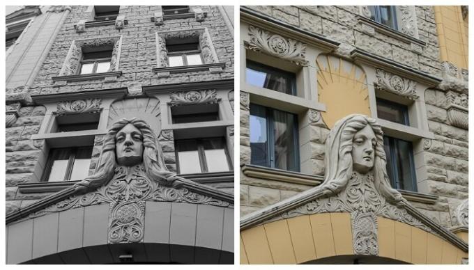 Dům, který byl zřízen úkryt v době natáčení v naší době (K / f „Sedmnáct Momenty jara“, Jauniela Street, Riga).