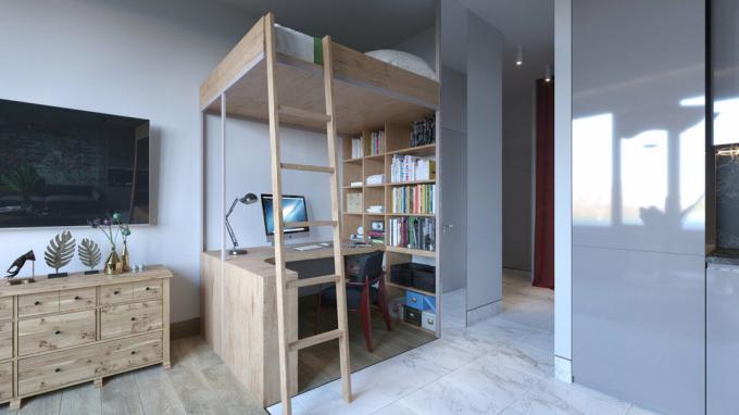 Studio 28 m² v novostavbě s kanceláří a ložnice podkroví