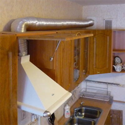 Instalace digestoře do ventilačního systému pomocí speciální vlnité trubky
