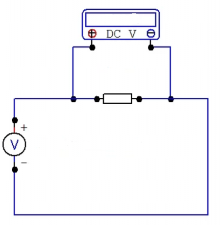 Obr. Schéma 3 Připojení multimetru při měření stejnosměrného napětí