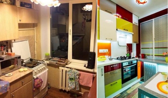 Před a po: brilantní transformace v kuchyni v „Khrushchev“, o rozloze 6 metrů čtverečních. m