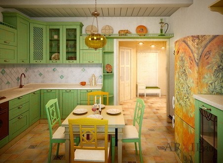 Interiér kuchyně v řeckém stylu