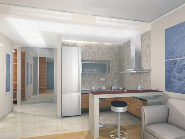 design interiéru kuchyně v obývacím pokoji
