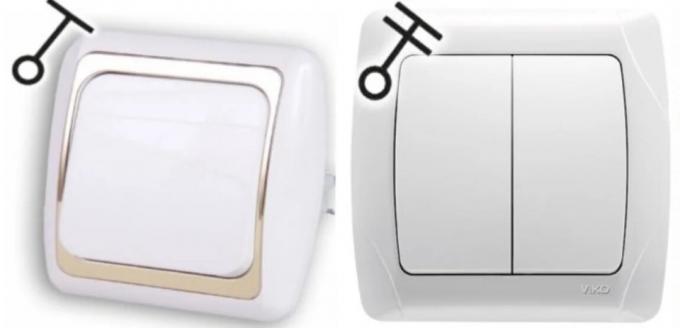 Zleva: jedním tlačítkem switch skrytá instalace. Vpravo: dvuhklavishny Flush montáž