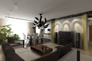 obývací pokoj jídelna kuchyň design
